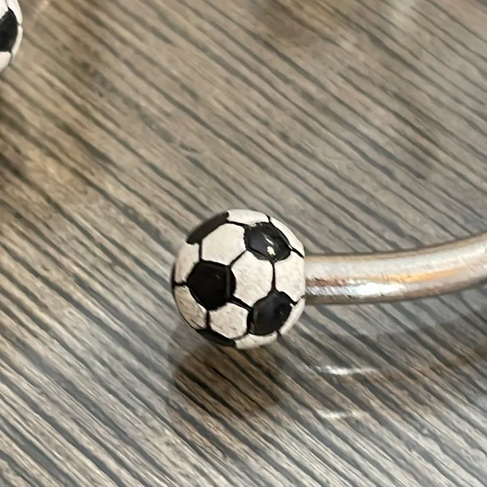 Soccer Charm Bracelet Soccer Ball Ends  Circular Barbell Cuff Bracelet